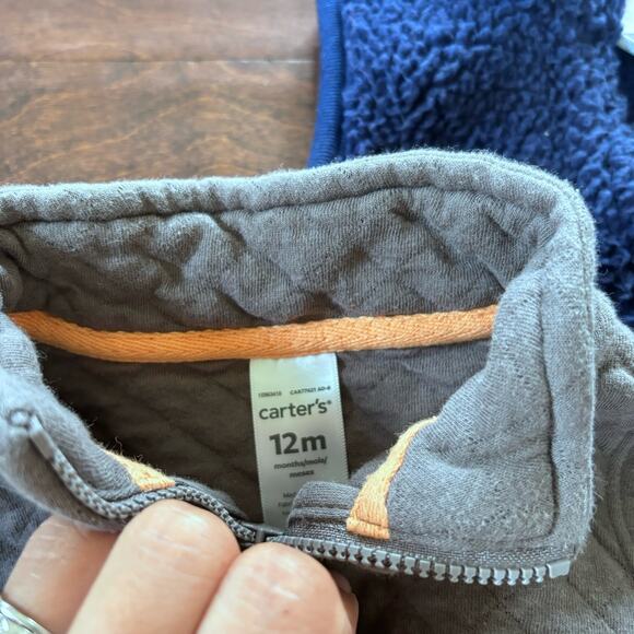 Carter's Boys 12 Month Tops Vests Zip Up Collared Button Down Shirt Lot Blue - Picture 5 of 6